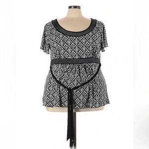 Lane Bryant | White & Black Bohemian Diamond Print Blouse Size 22/24